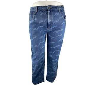 ASOS Women's Blue Weekend Collective Print Straight Leg Denim Jeans Size 14